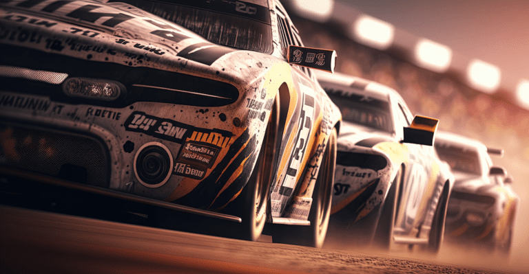 Racing cars drafting behind each other.