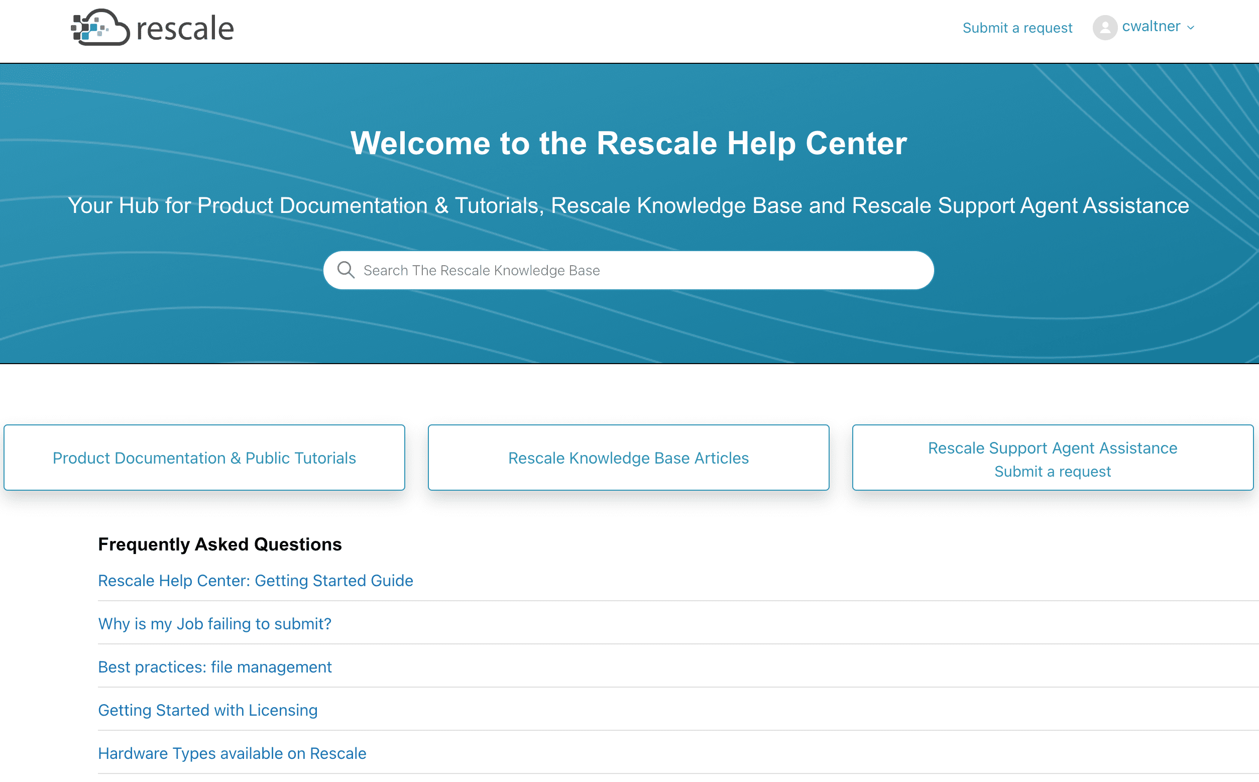 Rescale ヘルプセンターのホームページ