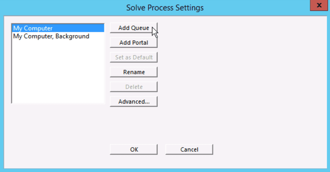 MECH GUI Solve process settings