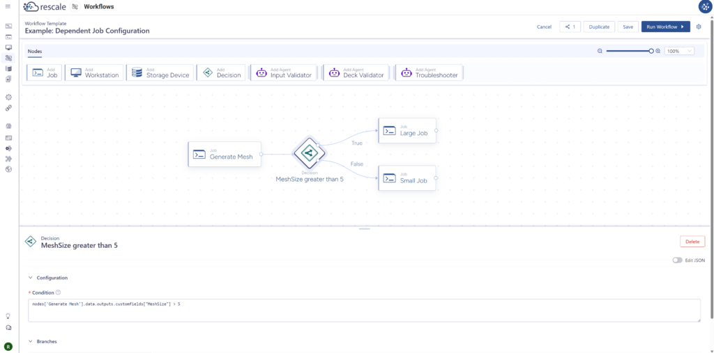 workflows template dependent job config